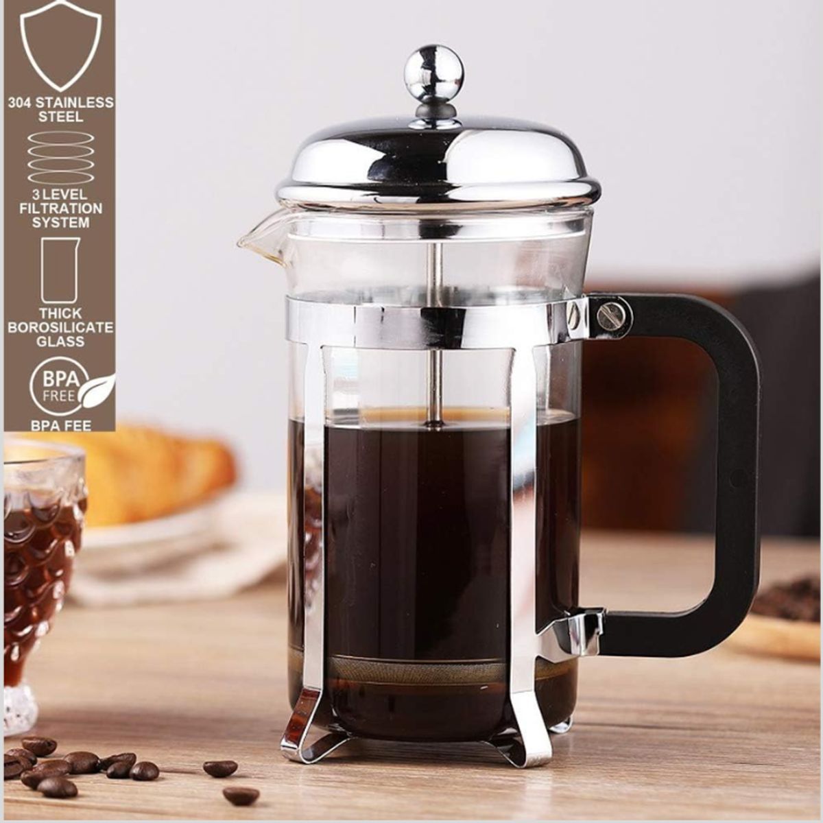 GENERICO - Cafetera prensa 1 litro + Café molido kilo COMBO FAMILIAR