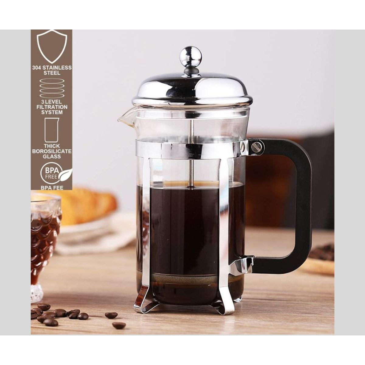 GENERICO - Cafetera prensa 1 litro + Café molido kilo COMBO FAMILIAR