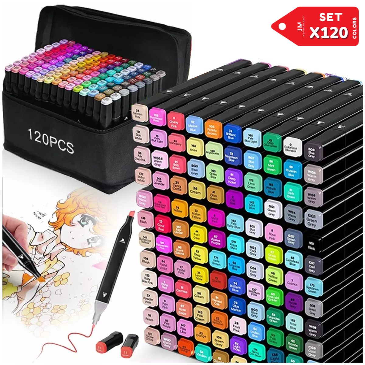 INSPIRA - Set de Plumones 120 und artísticos doble punta Estuche