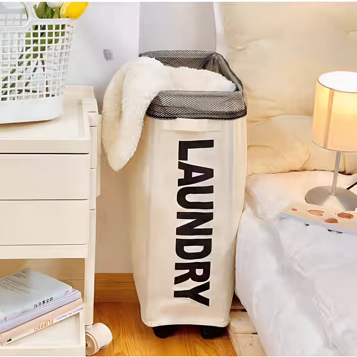 Cesta De Lavandería Multiuso Plegable Laundry Blanco Crema, marca ELMEJORPRECIO - Foto 2