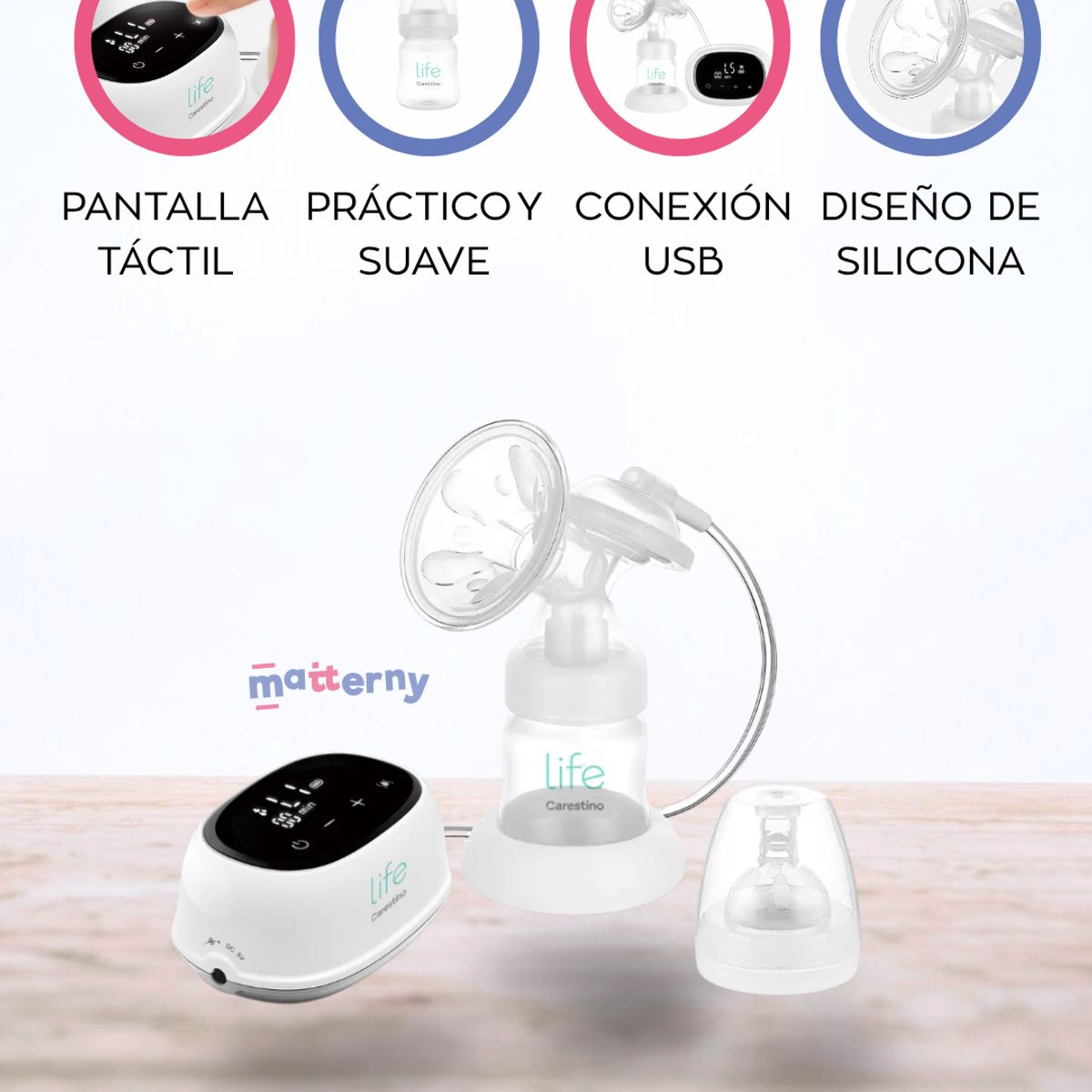 CARESTINO - Extractor Eléctrico con mamadera «LATTE» Gris