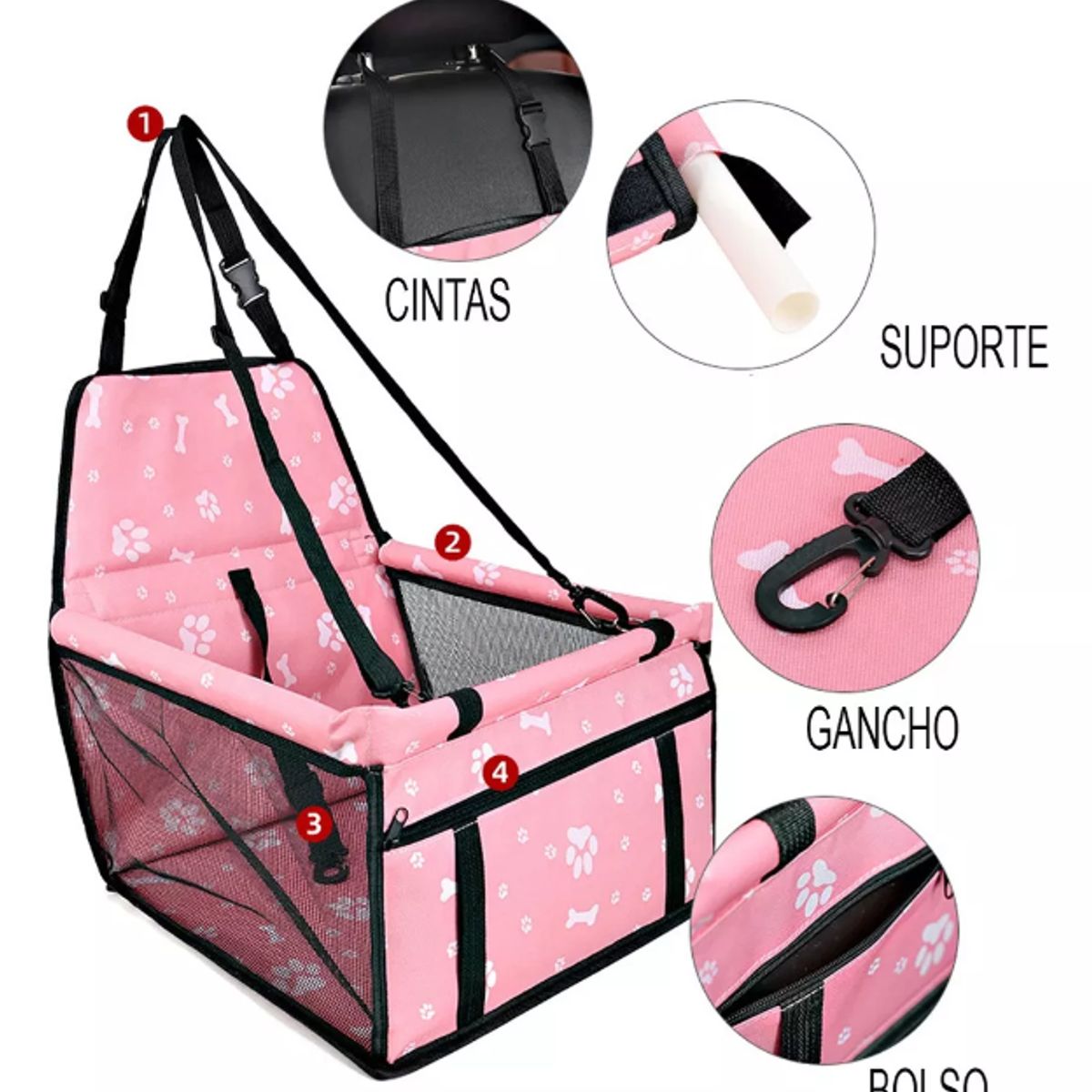 GENERICO - Asiento de carro para perro Rosado