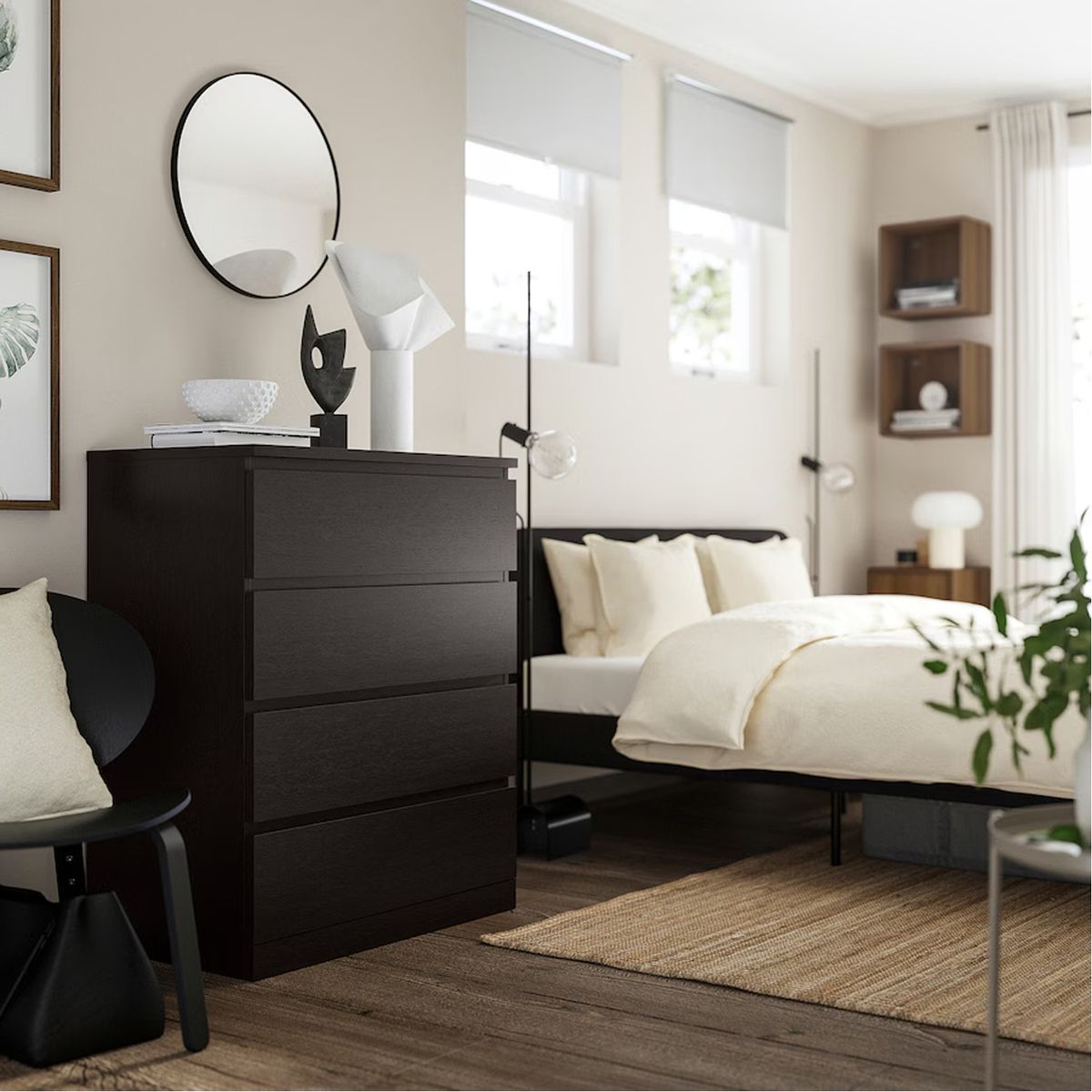 PELIKANO - Comoda Melamina Negro Oris 4 cajones 80cm