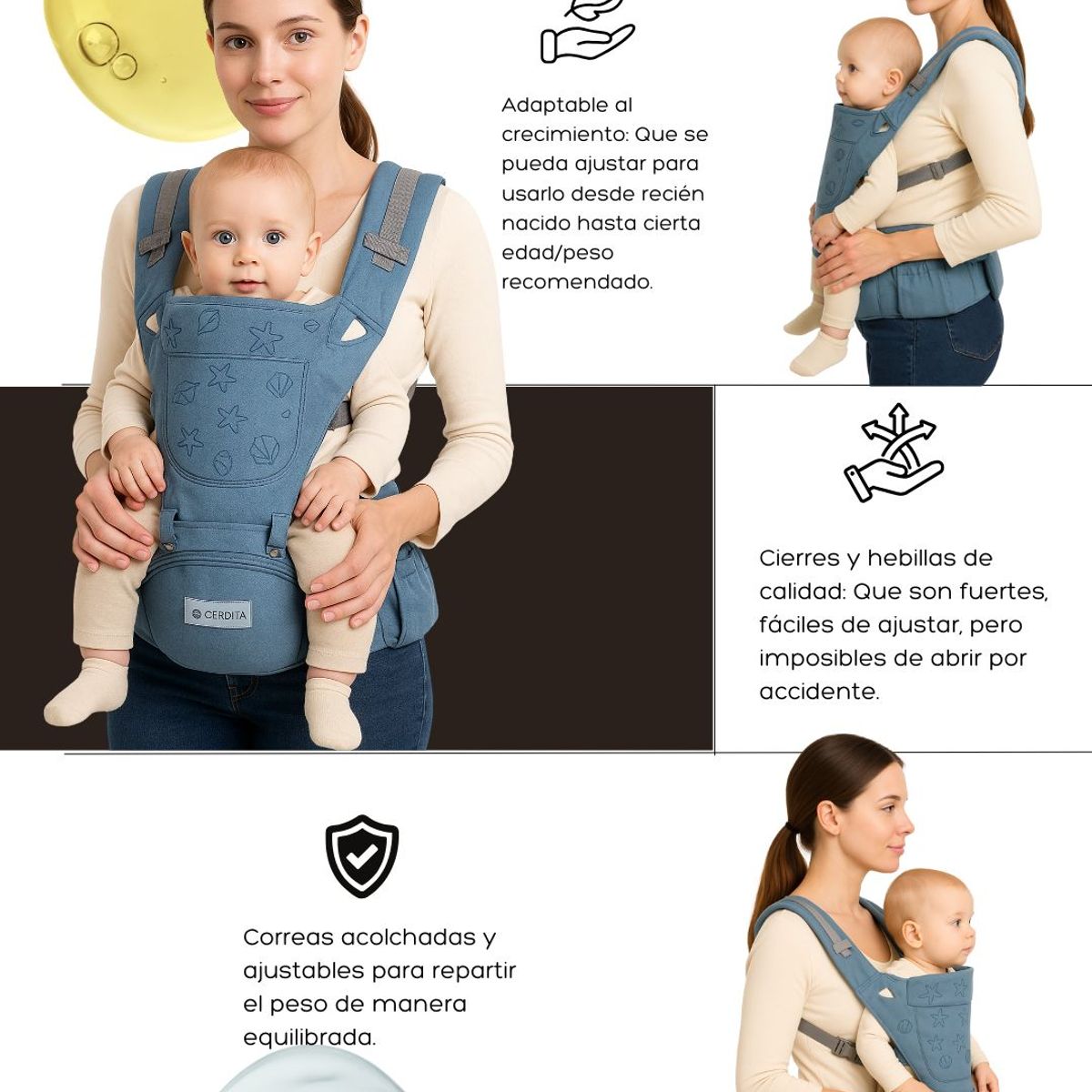 GENERICO - Canguro ergonómico Celeste multifuncional para Bebé