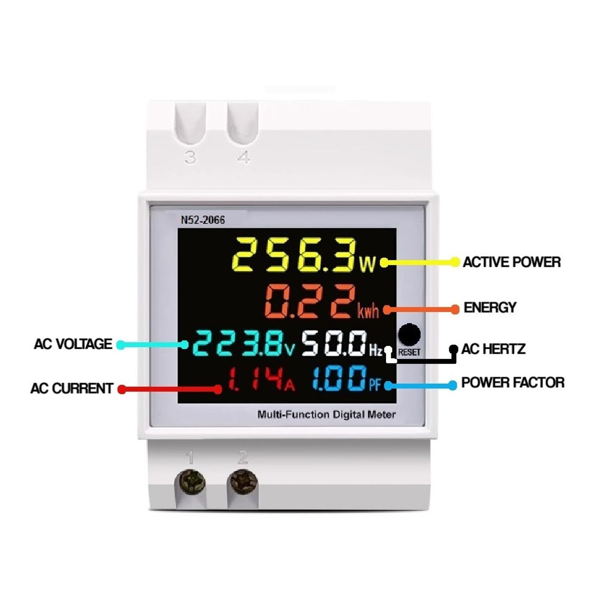 GENERICO - MEDIDOR DIGITAL RIEL DIN DE 6 PARAMETROS (COS, V, A, W, KWH, HZ)