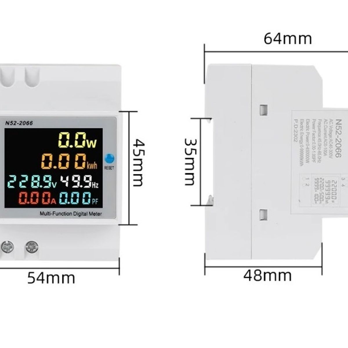 GENERICO - MEDIDOR DIGITAL RIEL DIN DE 6 PARAMETROS (COS, V, A, W, KWH, HZ)