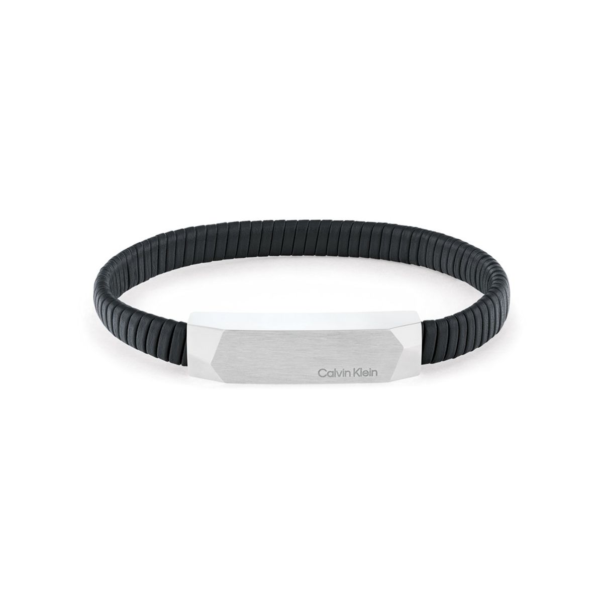CALVIN KLEIN - Pulsera de acero inoxidable y cuero negro