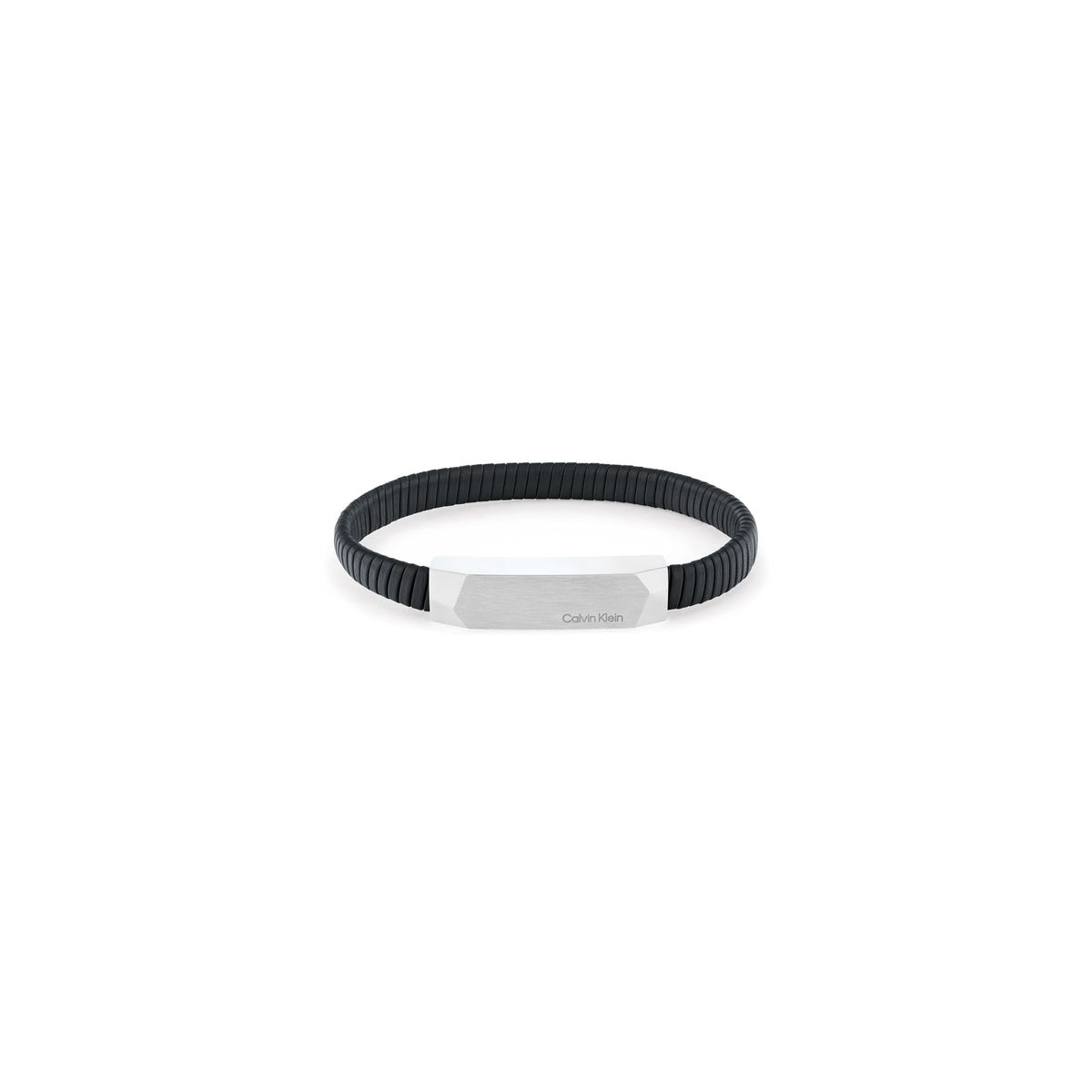 CALVIN KLEIN - Pulsera de acero inoxidable y cuero negro