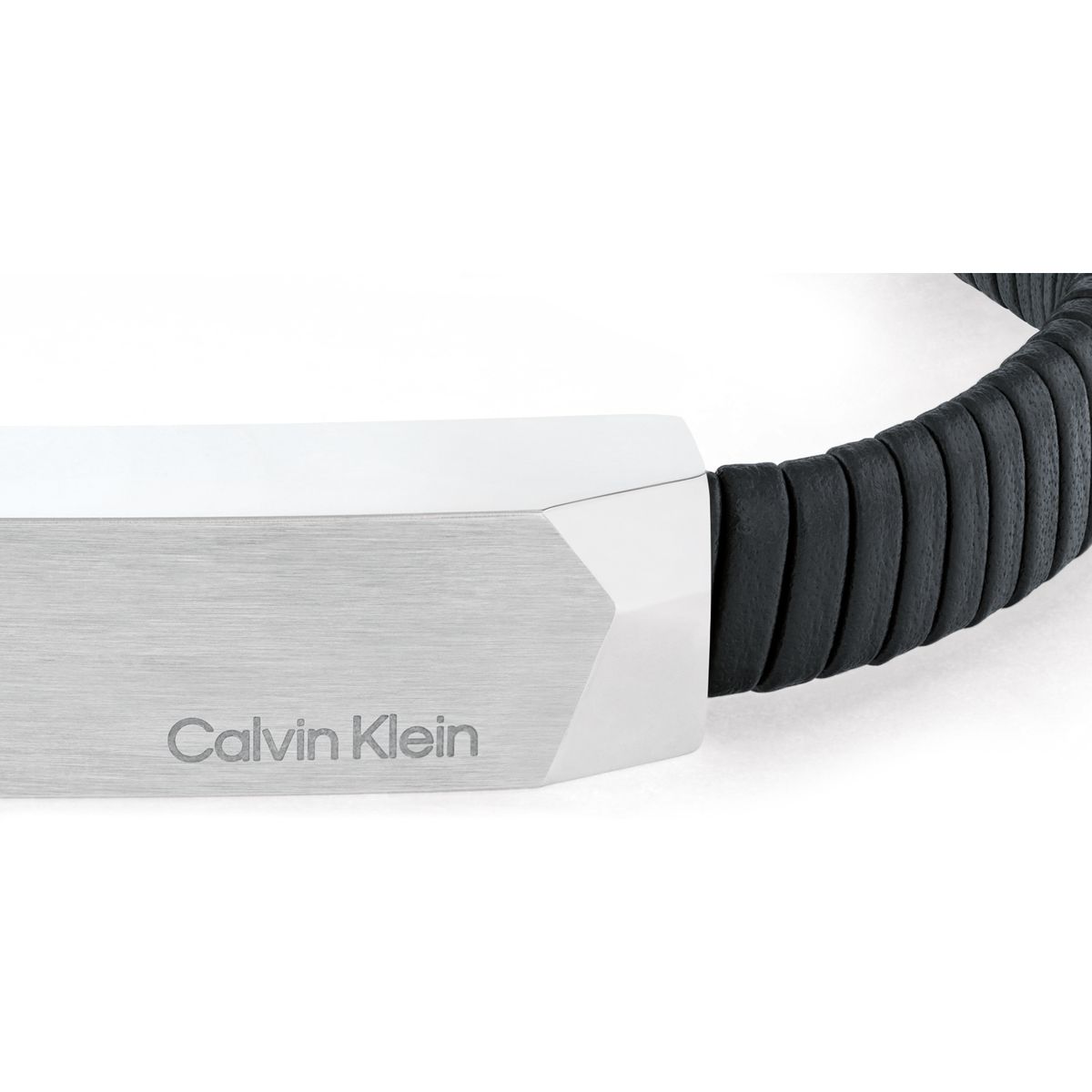 CALVIN KLEIN - Pulsera de acero inoxidable y cuero negro