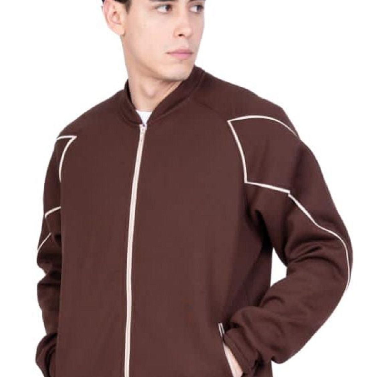 NEW YORK STARS - CASACA CON CIERRE Y LINEAS-MARRON