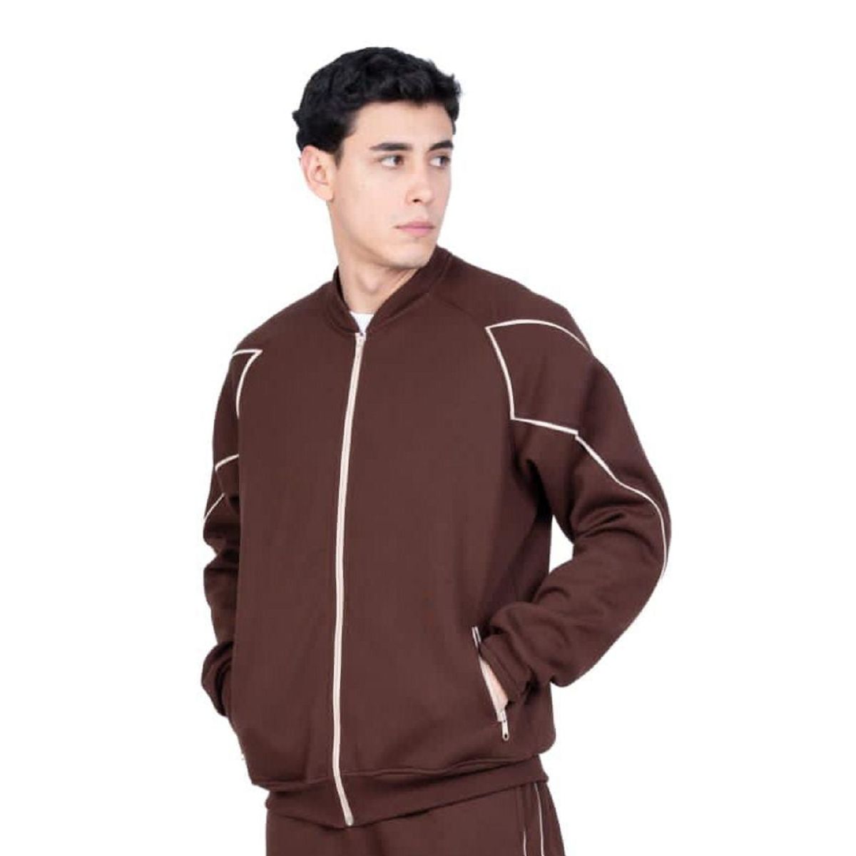 NEW YORK STARS - CASACA CON CIERRE Y LINEAS-MARRON