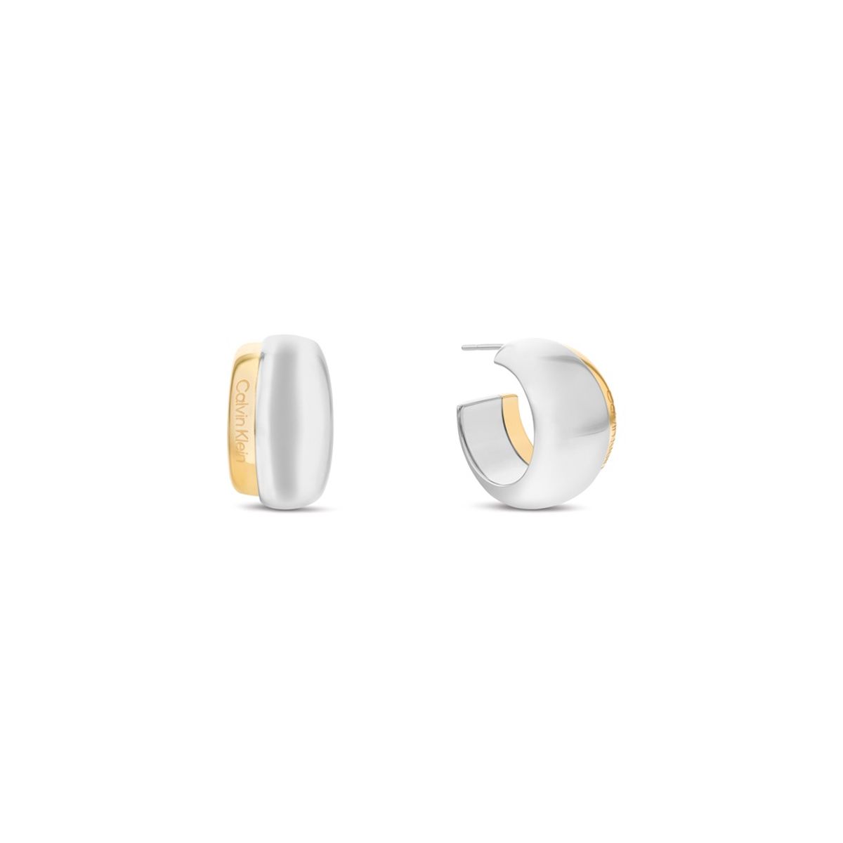 CALVIN KLEIN - Aretes de acero inoxidable plateado con dorado