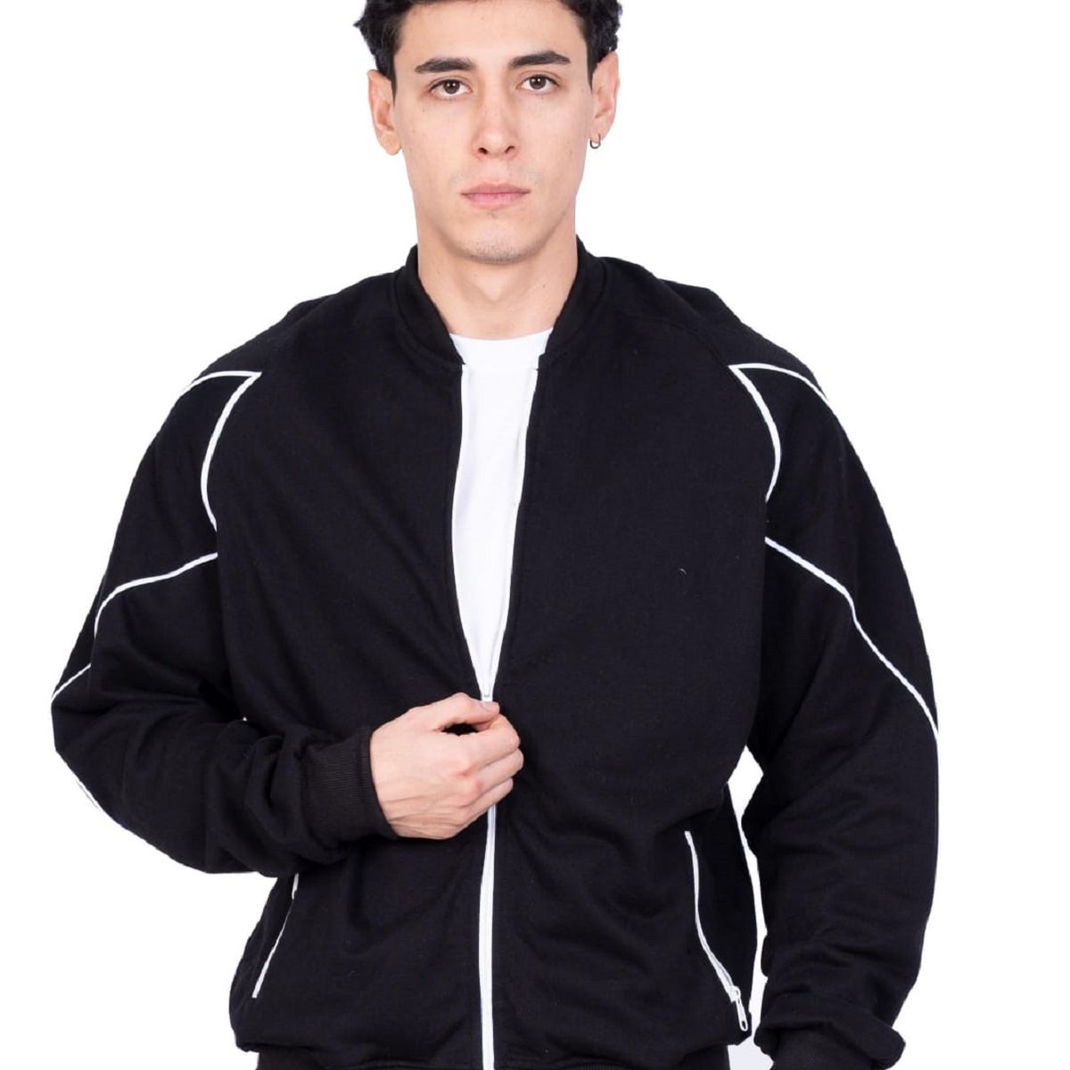 NEW YORK STARS - CASACA  CON CIERRE Y LINEAS - NEGRO