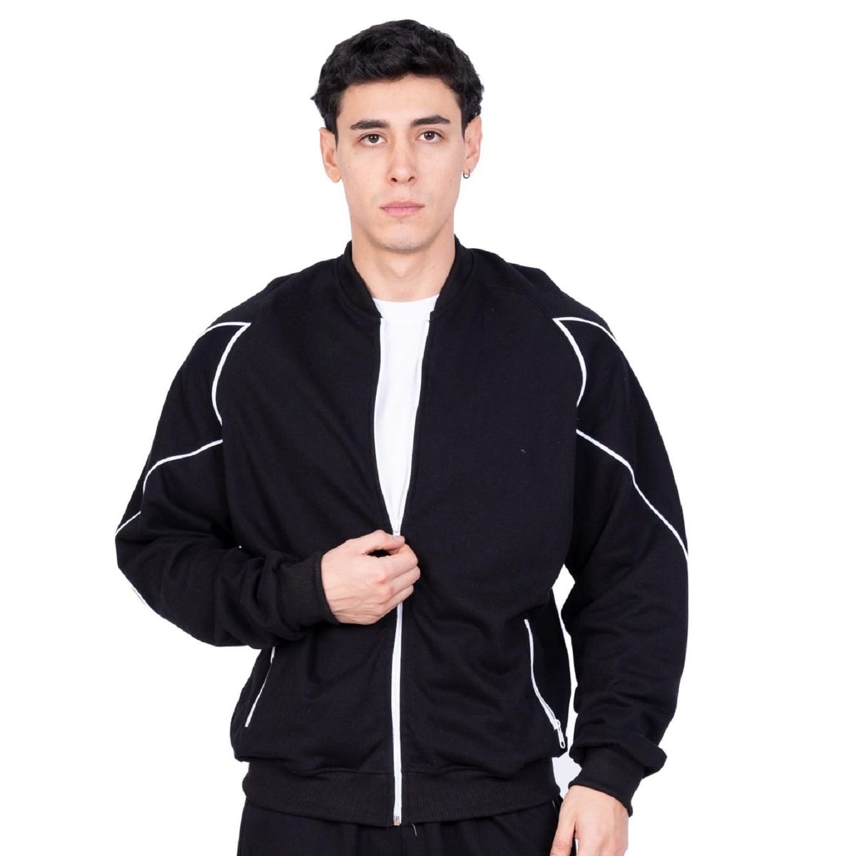 NEW YORK STARS - CASACA  CON CIERRE Y LINEAS - NEGRO