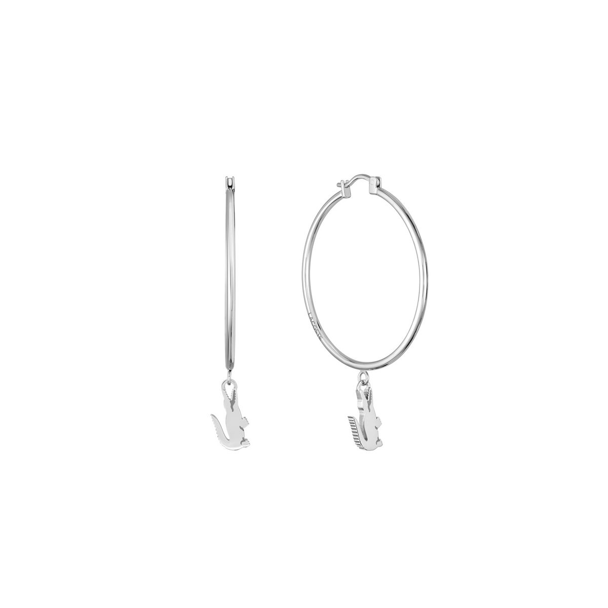 LACOSTE - Aretes plateados de acero inoxidable en forma de cocodrilo