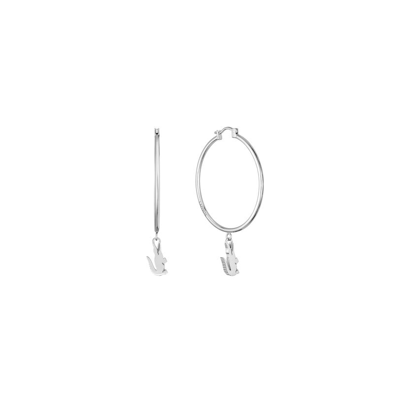 LACOSTE - Aretes plateados de acero inoxidable en forma de cocodrilo