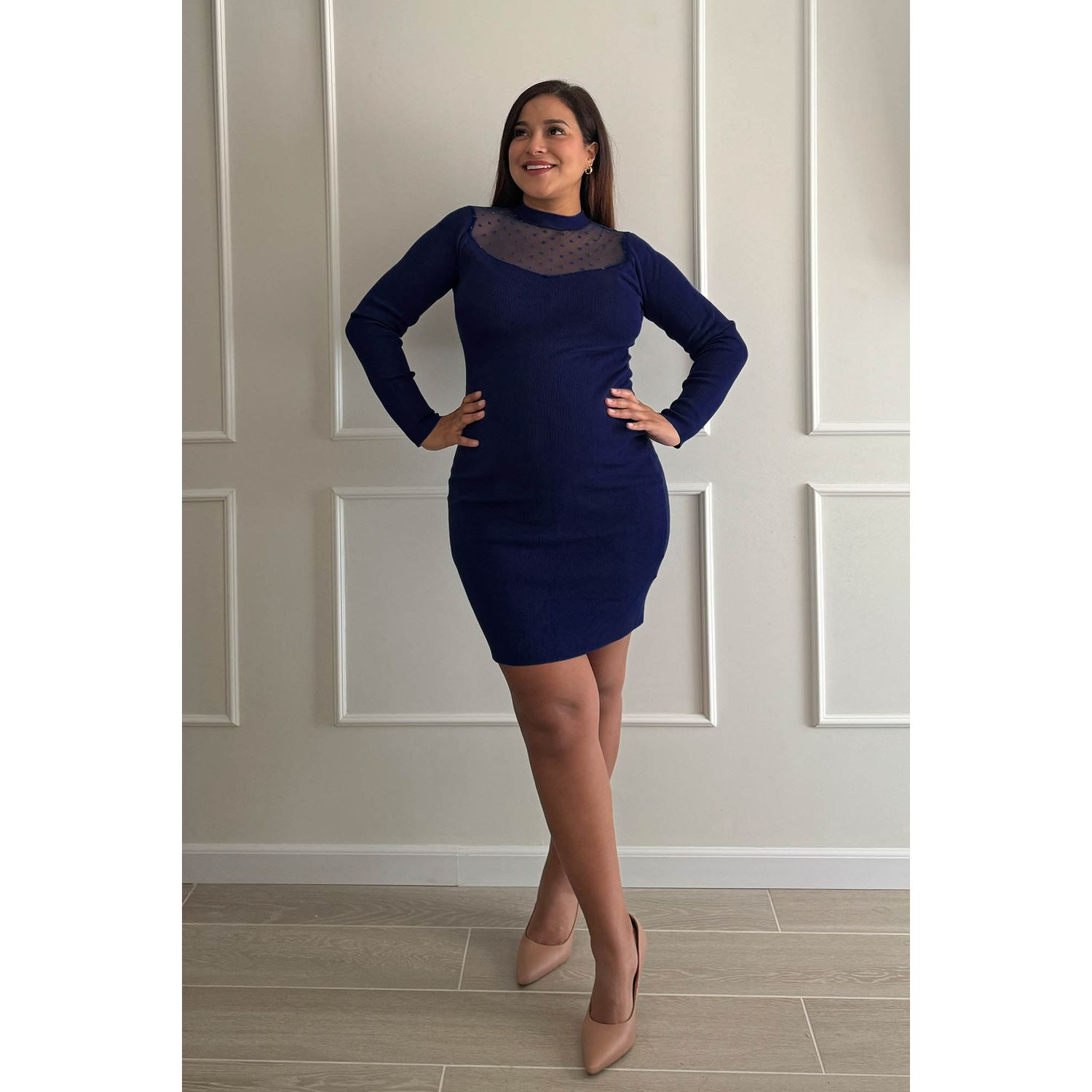 Vestido Corto De Bolitas Azul Marino Vestido De Bolitas Azul