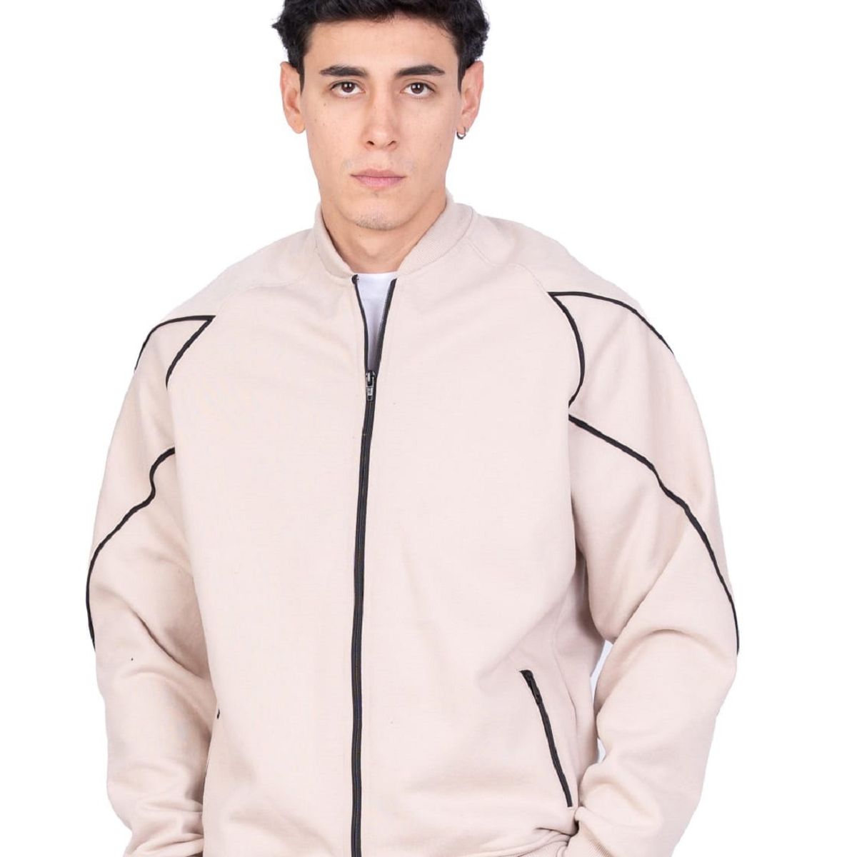 NEW YORK STARS - CASACA  CON CIERRE Y LINEAS - BEIGE