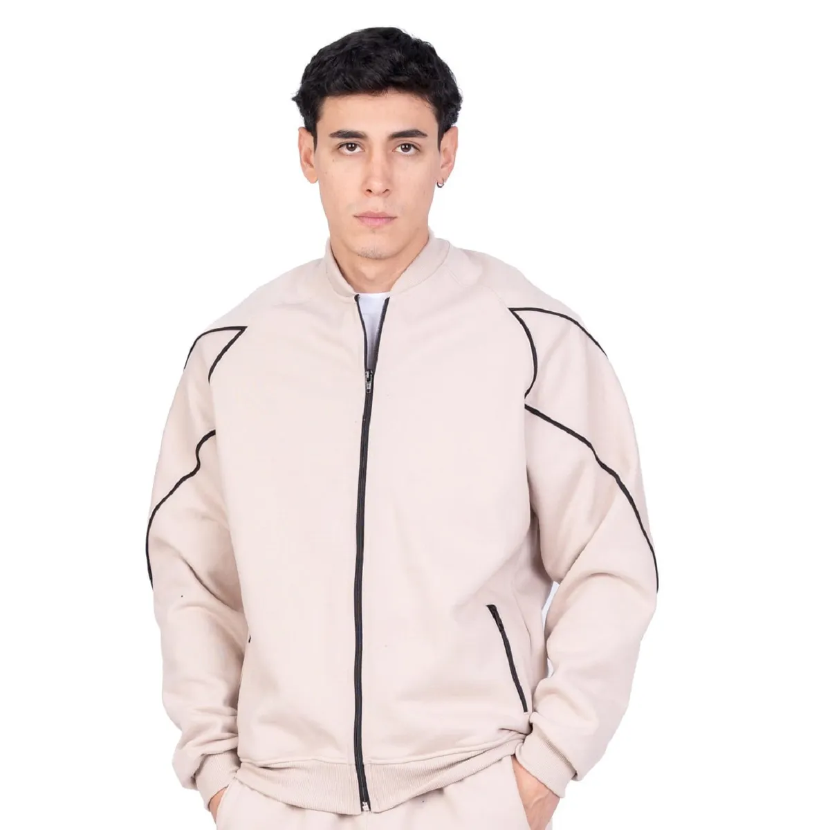 NEW YORK STARS - CASACA  CON CIERRE Y LINEAS - BEIGE