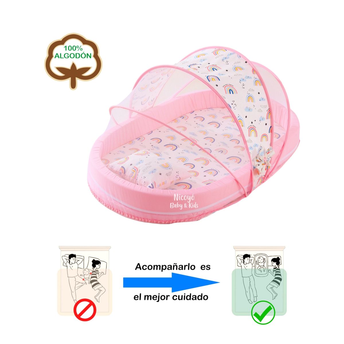 GENERICO - Cuna Colecho Portátil con Mosquitero para Bebés- Rosado