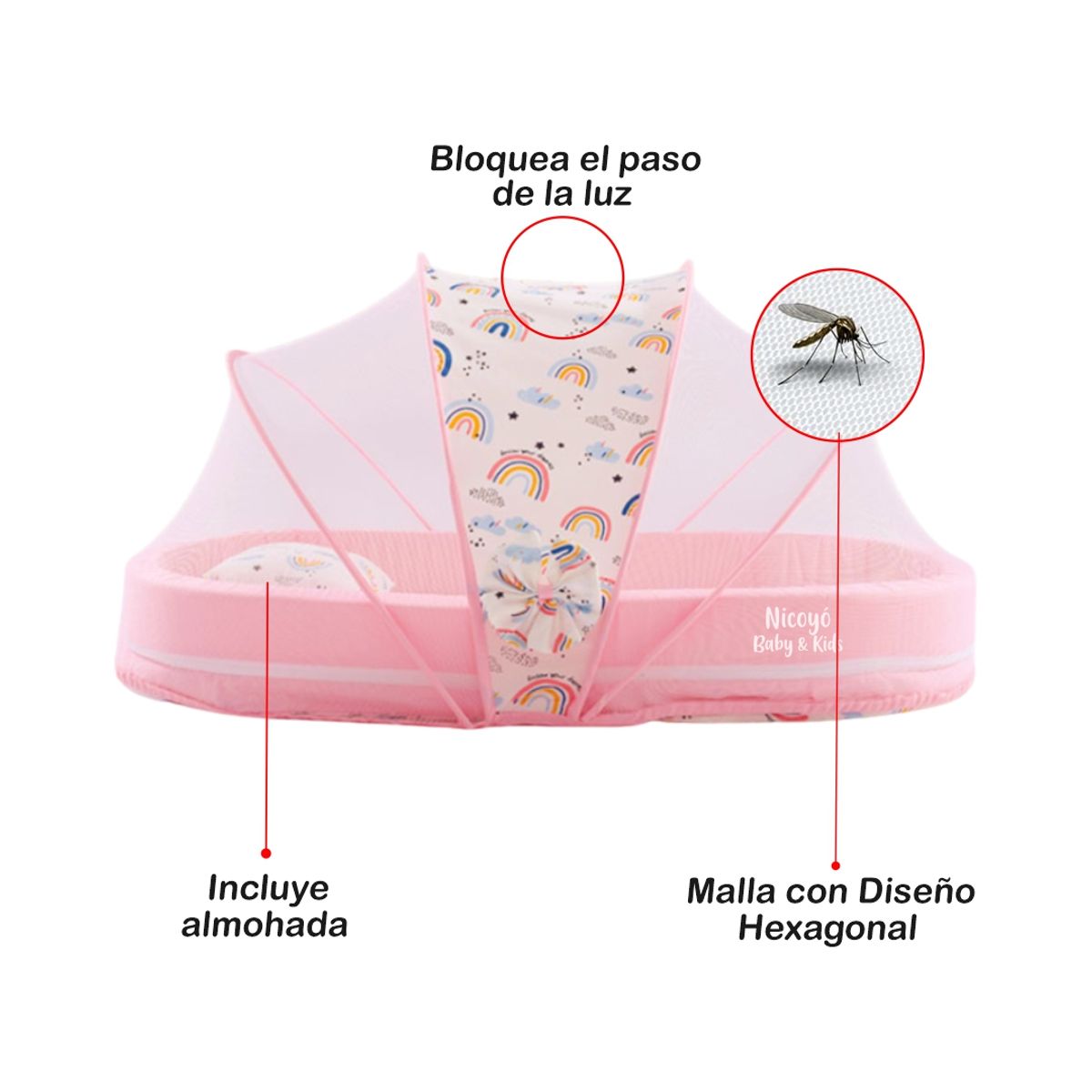 GENERICO - Cuna Colecho Portátil con Mosquitero para Bebés- Rosado