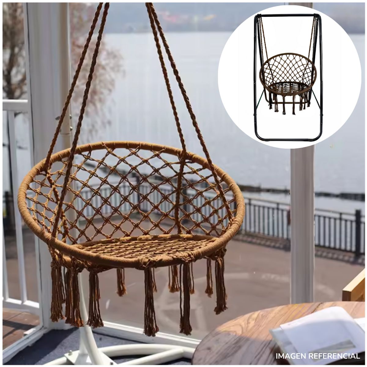 INSPIRA MARKET - Silla Hamaca Colgante Tejida Terraza Jardín