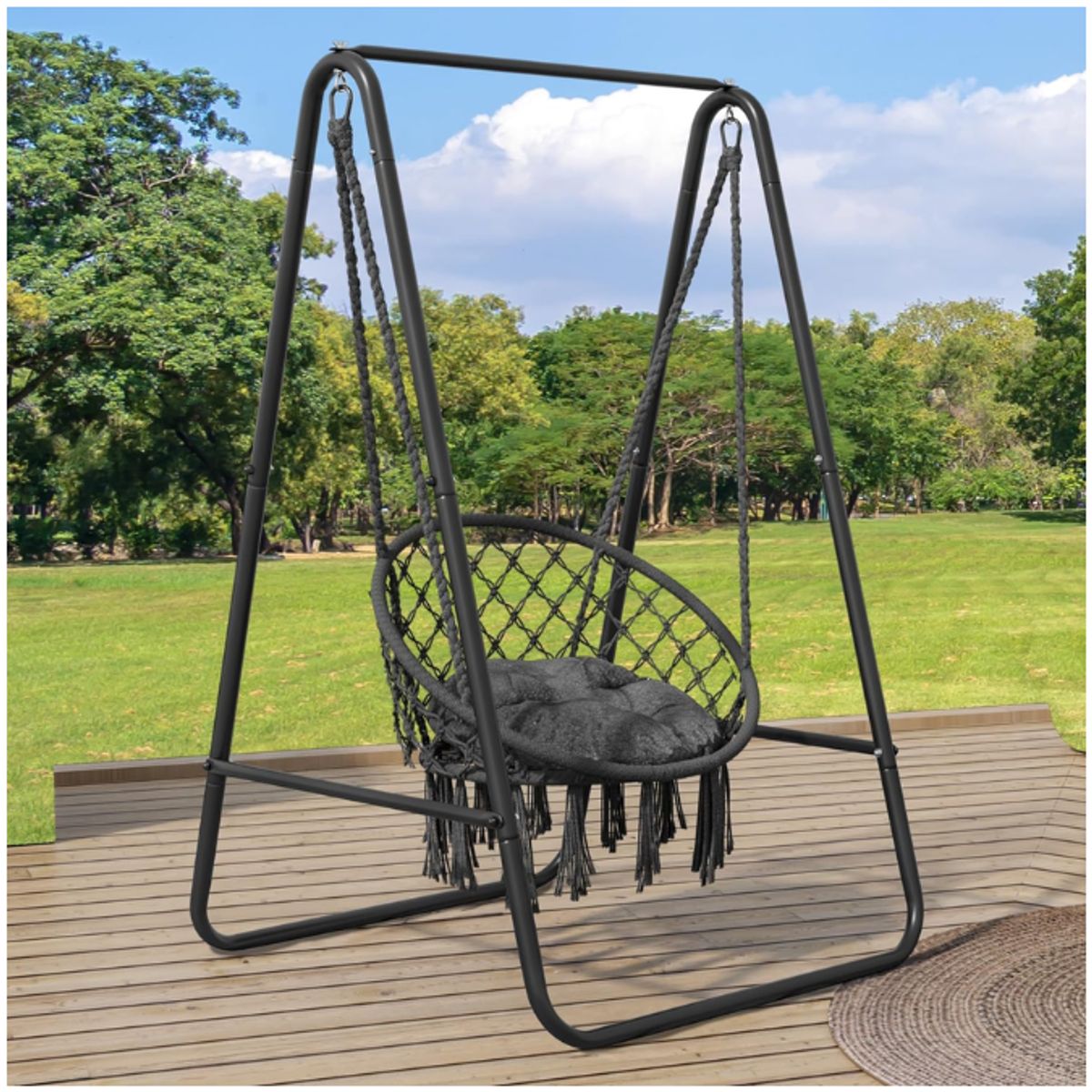 INSPIRA MARKET - Silla Hamaca Colgante Tejida Terraza Jardín