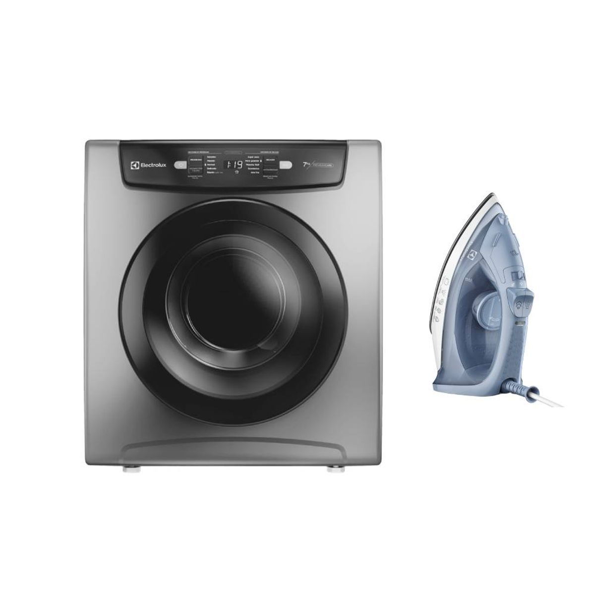ELECTROLUX - Combo Secadora de ropa de pared y piso Electrolux 7kg Gris Premium Care EDEJ07D2JSYG + Plancha a vapor y seco Electrolux Efficient ESI10