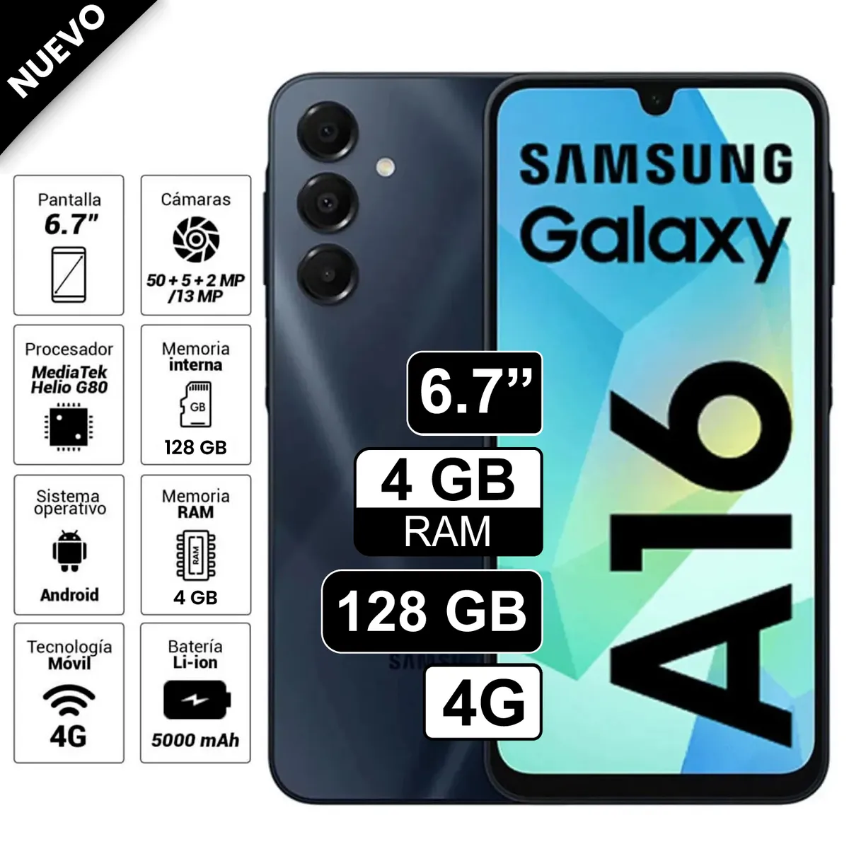SAMSUNG - Celular Samsung Galaxy A16 4G 4GB+128GB - Negro