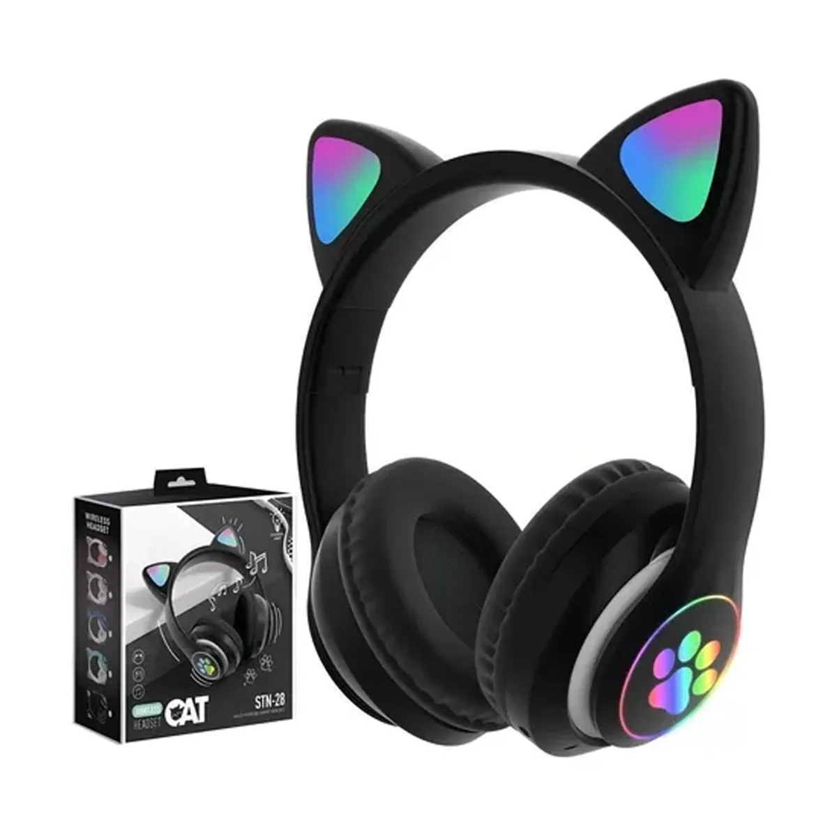 GENERICO - Audífonos Gamer Inalámbricos Cat STN-28 Gatita con Luz LED Color Negro