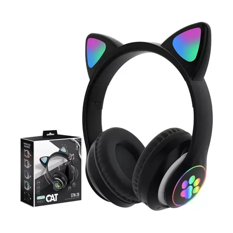 GENERICO - Audífonos Gamer Inalámbricos Cat STN-28 Gatita con Luz LED Color Negro