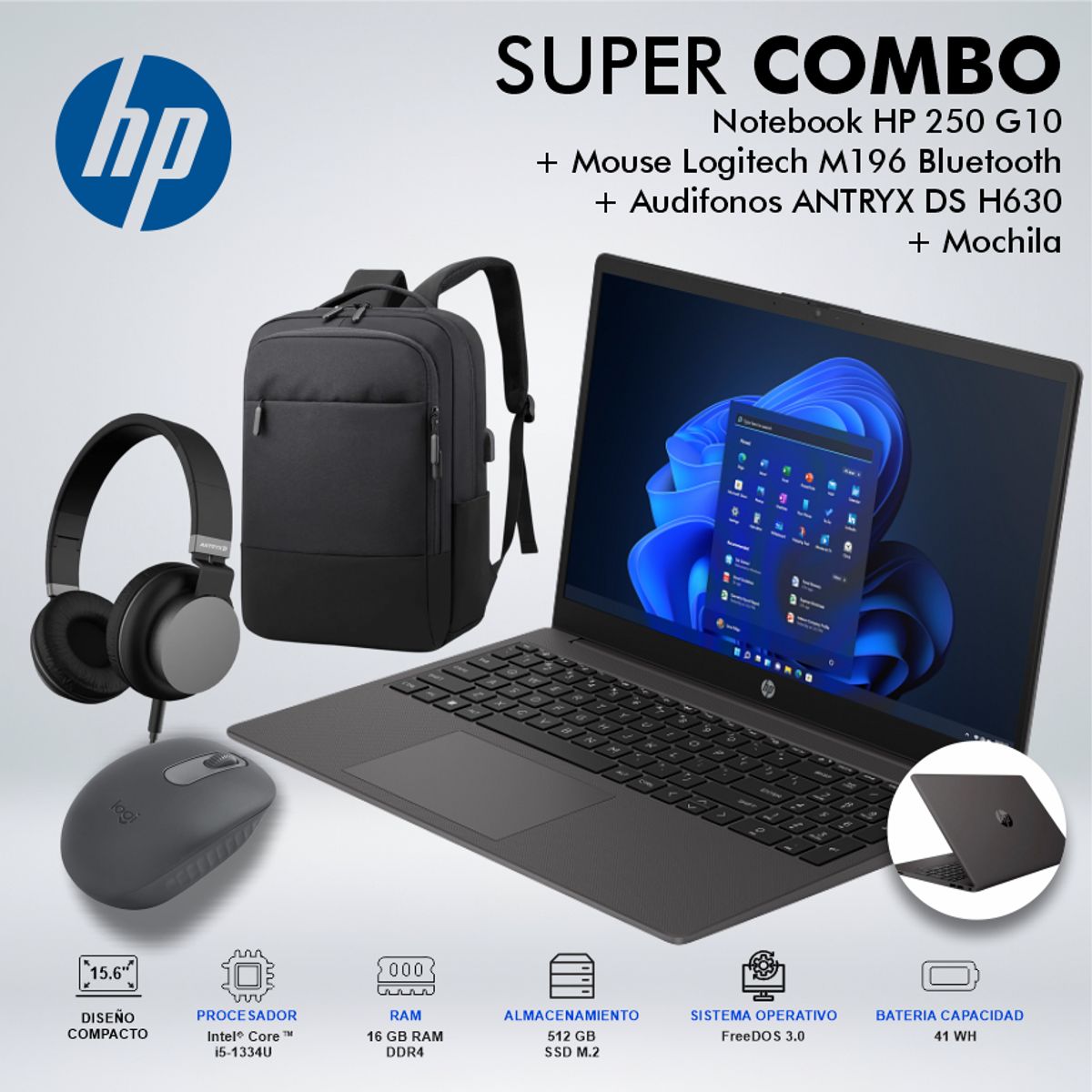 HP - LAPTOP HP 250 G10 CORE i5-1334U MEMORIA 16GB DISCO 512GB SSD M2