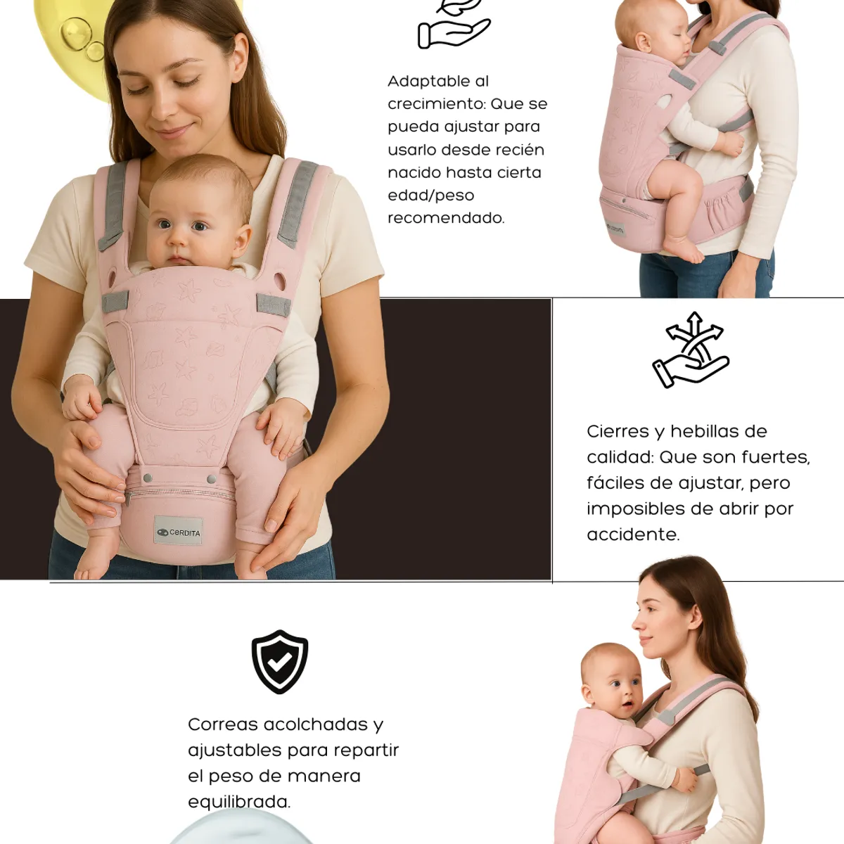 GENERICO - Canguro ergonómico Rosado multifuncional para Bebé