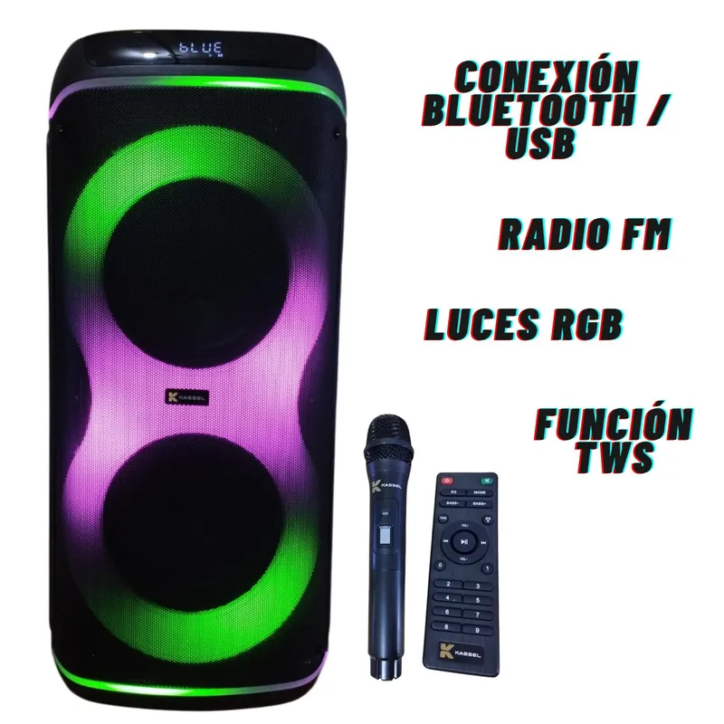 GENERICO - Torre de Sonido KASSEL K2820 Portátil TWS USB BT KARAOKE RGB