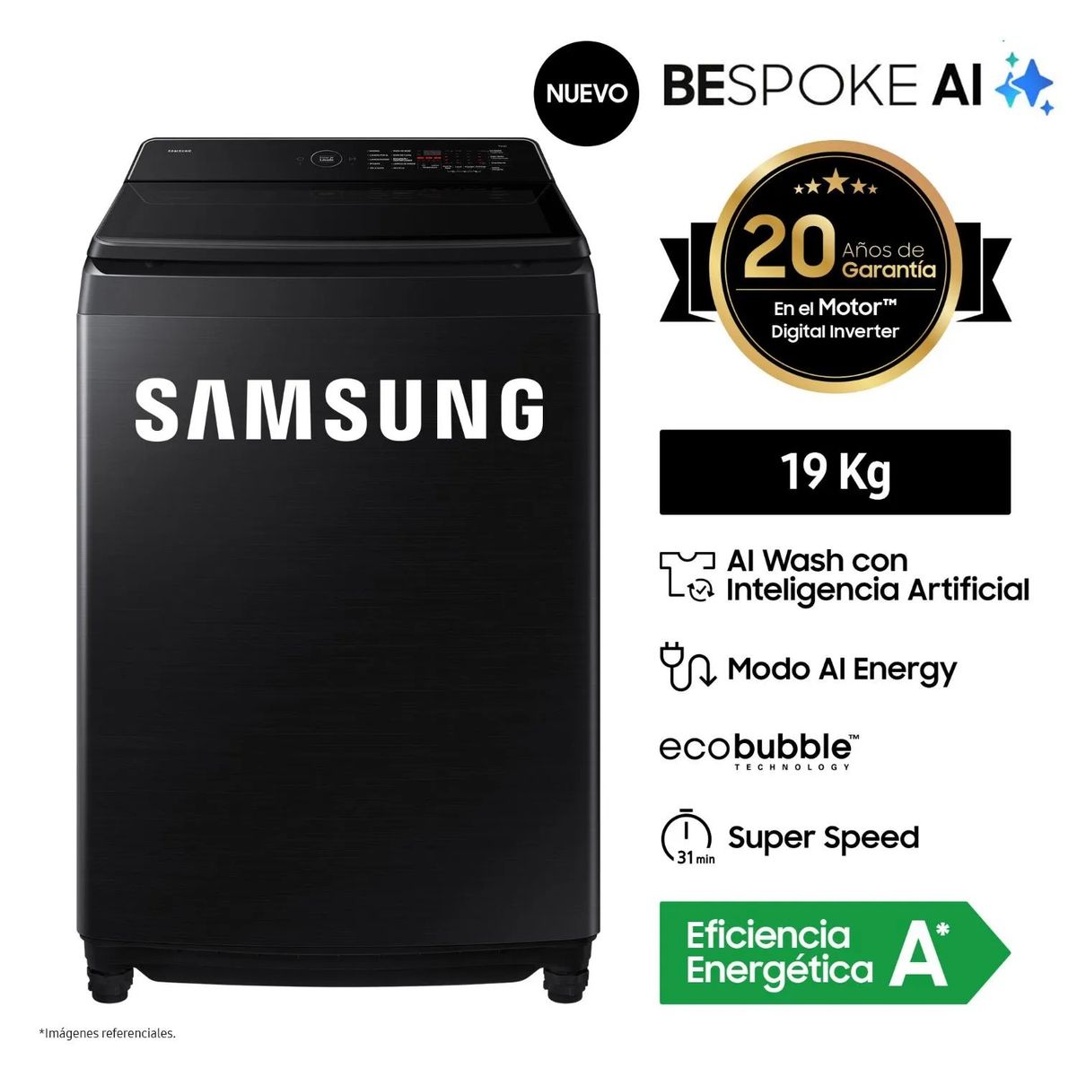 Lavadora Samsung 19 Kg AI Wash Ecobubble WA80F19S8BPE, marca SAMSUNG - Foto Principal