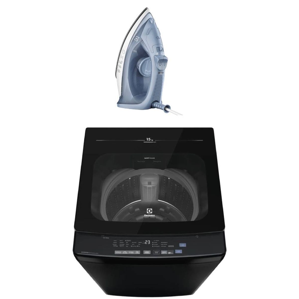 ELECTROLUX - Combo Lavadora Electrolux Carga Superior 15kg Inverter Negra EWIP15F2XSWB + Plancha a vapor y seco Electrolux Efficient ESI10