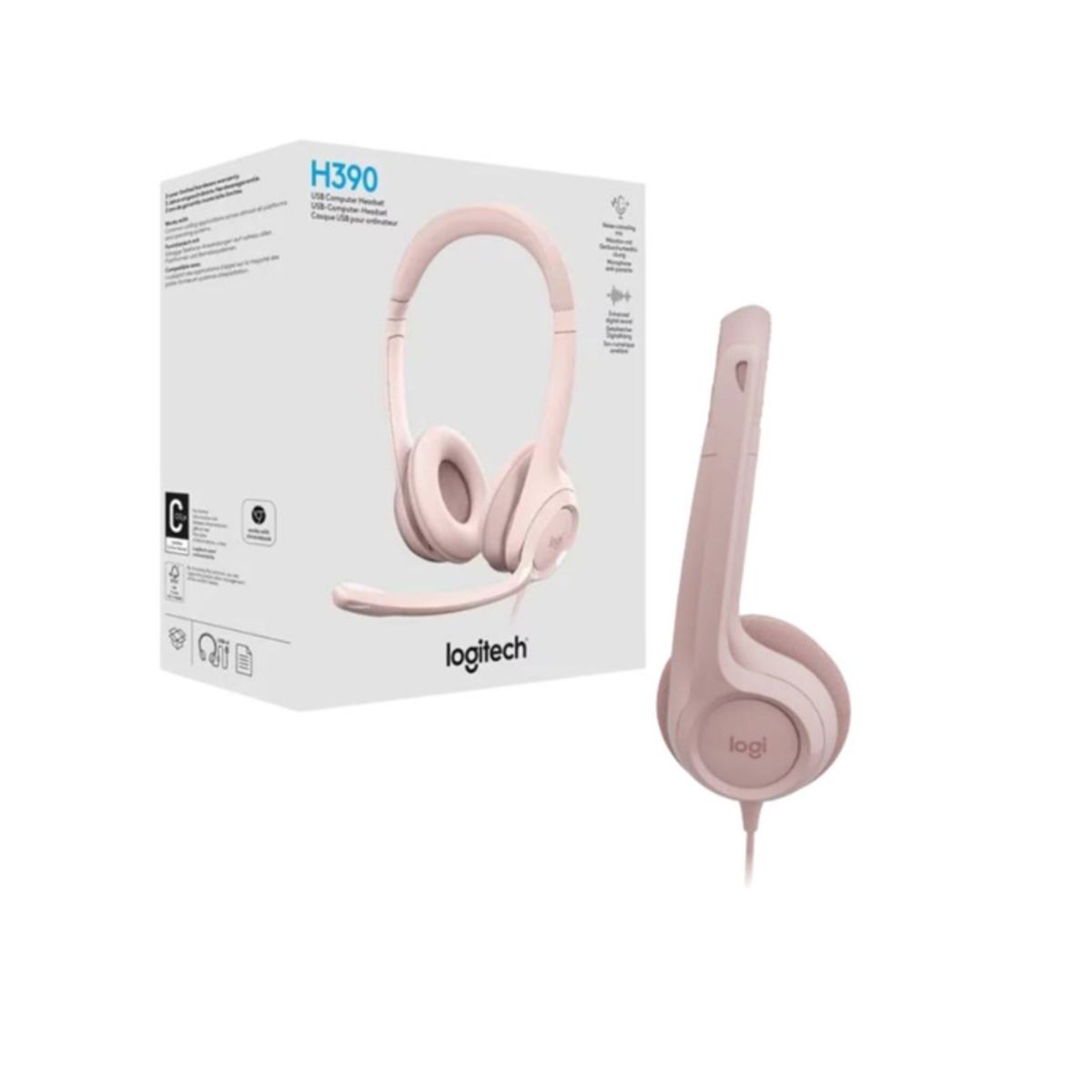 LOGITECH - Audífono CMicrof Logitech H390 Usb Noise Cancelling Rosa
