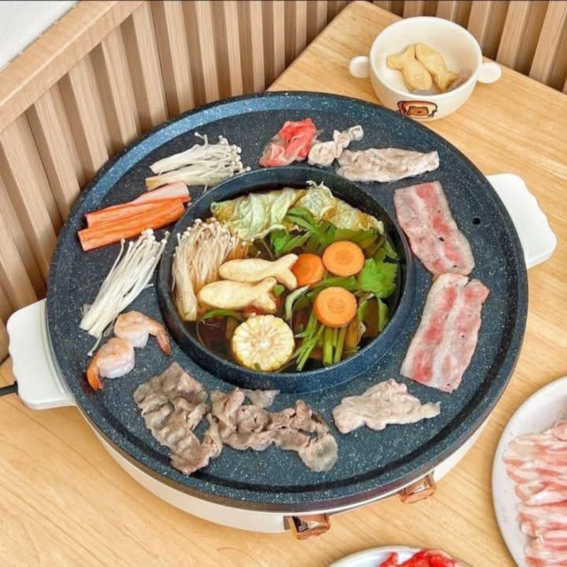 RAFF - Parrilla Coreana Electrica Multifuncional RAF R.5477 Para Barbacoa ANTIADHERENTE 2.0 Litros