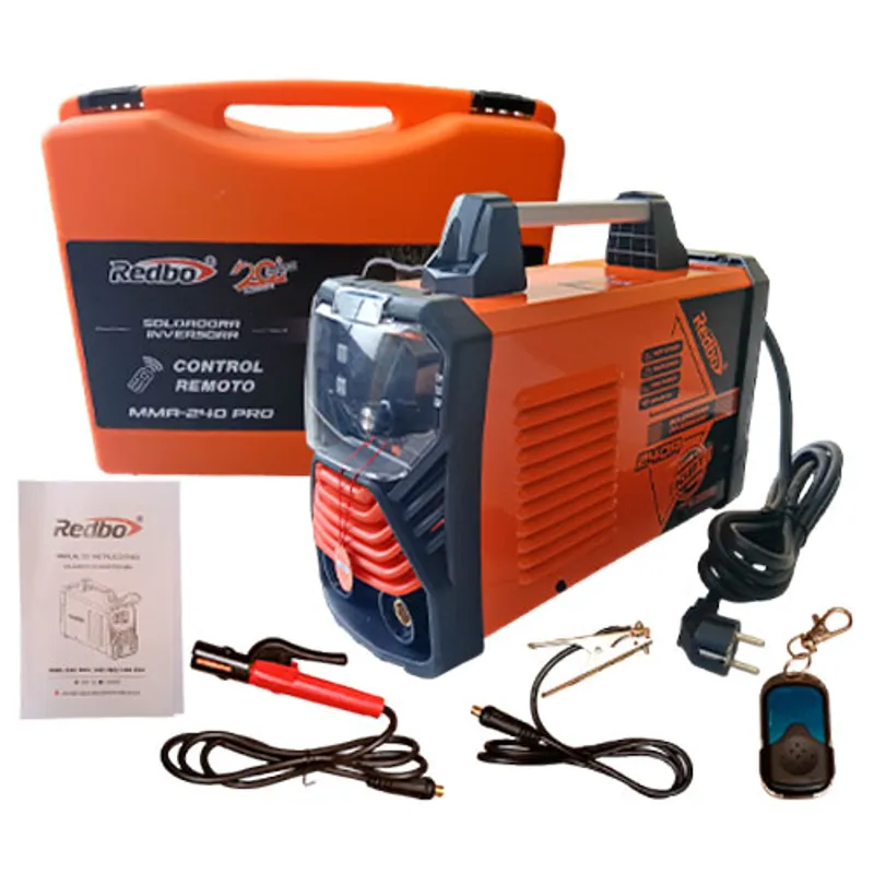 REDBO - SOLDADORA INVERTER PRO MMA240 C/ CONTROL REMOTO + MALETA + 1 KILO DE ELECTRODO + GUANTES PARA SOLDAR