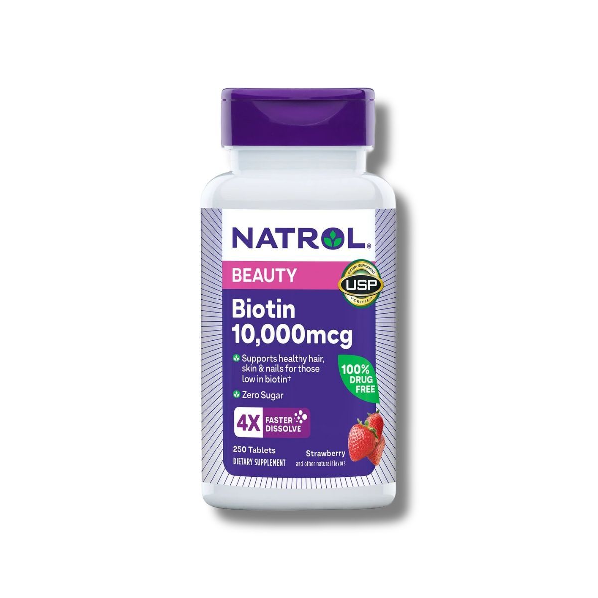 NATROL - Biotin Natrol Beauty 10000 Mcg Sabor Fresa 250 Tabletas