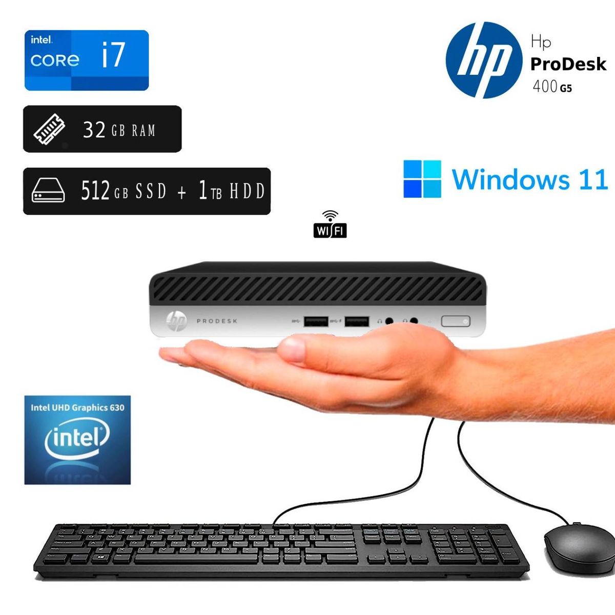 HP - CPU HP ProDesk Mini 400 G5 Intel Ci7 9na 32GB RAM 512GB SSD +1TB Reacondicionada