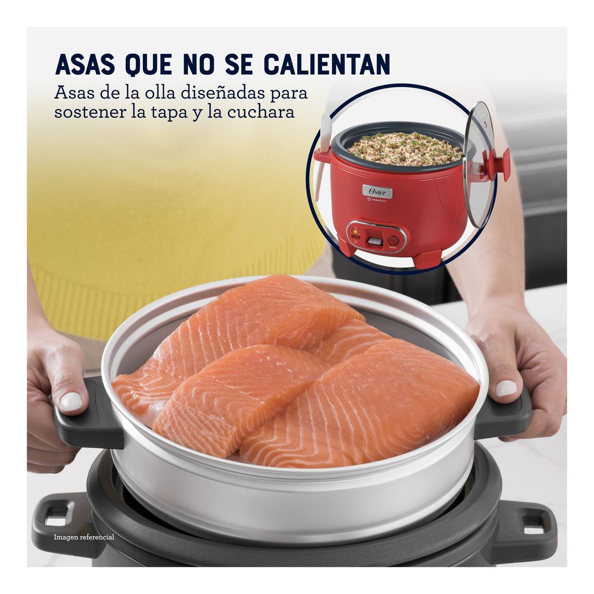 OSTER - Olla Arrocera Oster 1.8L 3 en 1 Función de Sofrito Vaporera Rojo