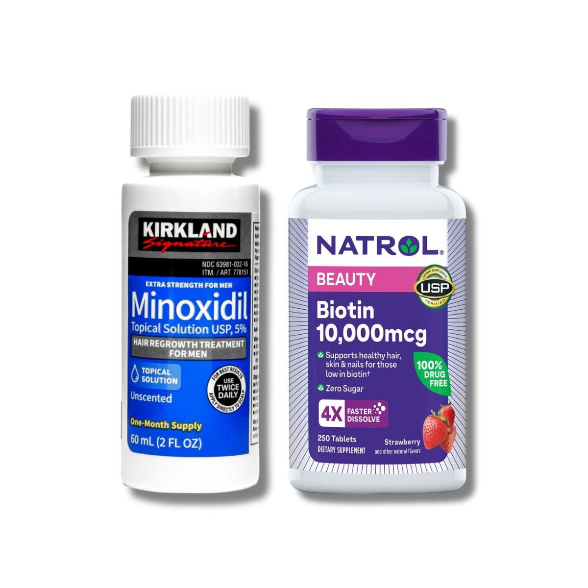 NATROL - Minoxidil Kirkland 5% + Biotin Natrol 10000 Mcg Duo Pack Capilar