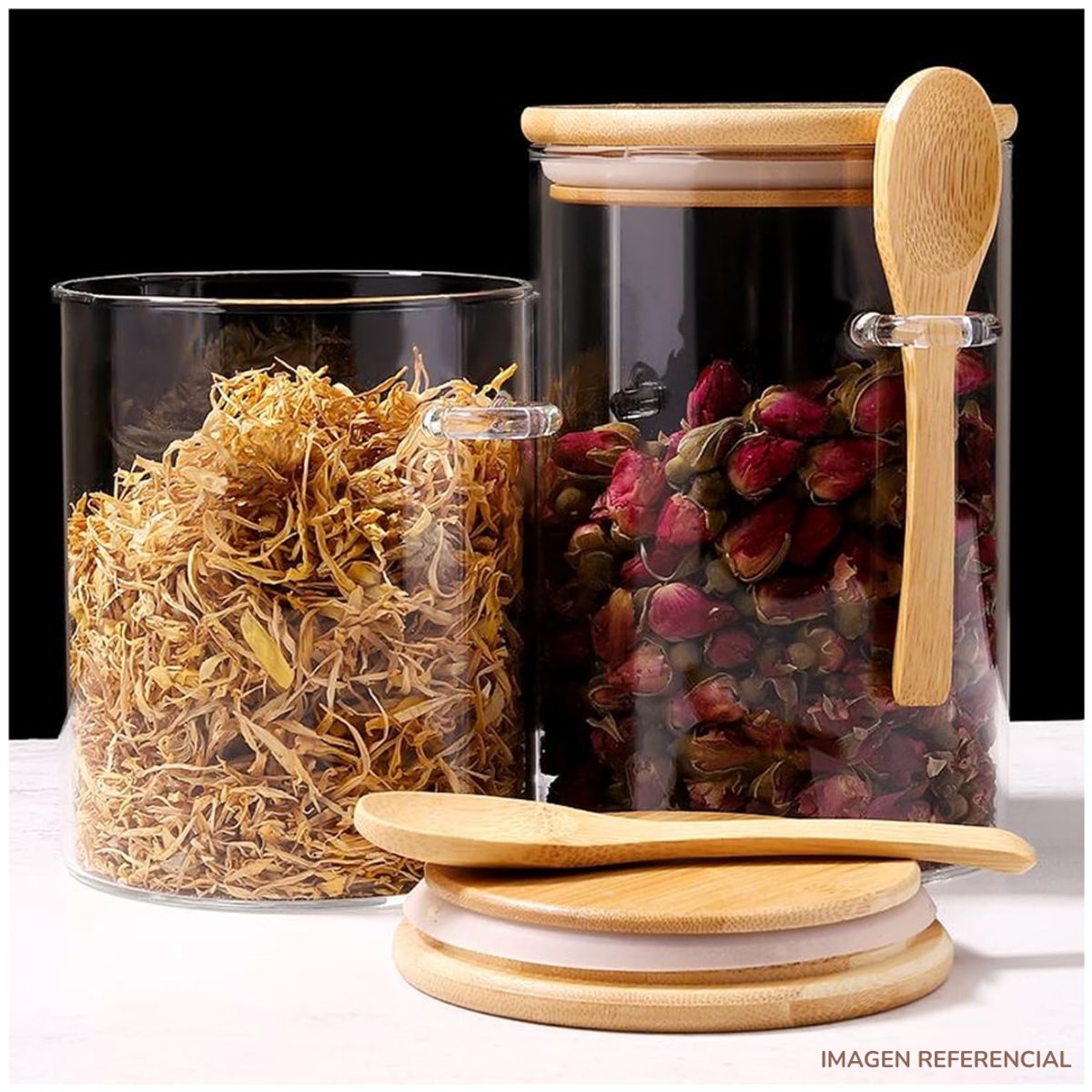 INSPIRA - Set x3 Frascos de almacenamiento con tapa y cucharita estilo Bambú