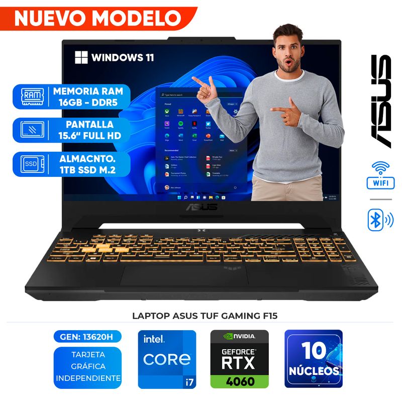 ASUS - Laptop ASUS TUF Gaming F15, Core i7 13620H, 16GB DDR5, 1TB SSD, 15,6 FHD IPS