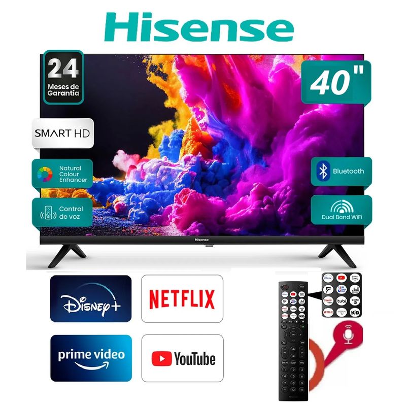 HISENSE - TELEVISOR HISENSE 40 SMART TV CON ASISTENTE DE VOZ 40A4K