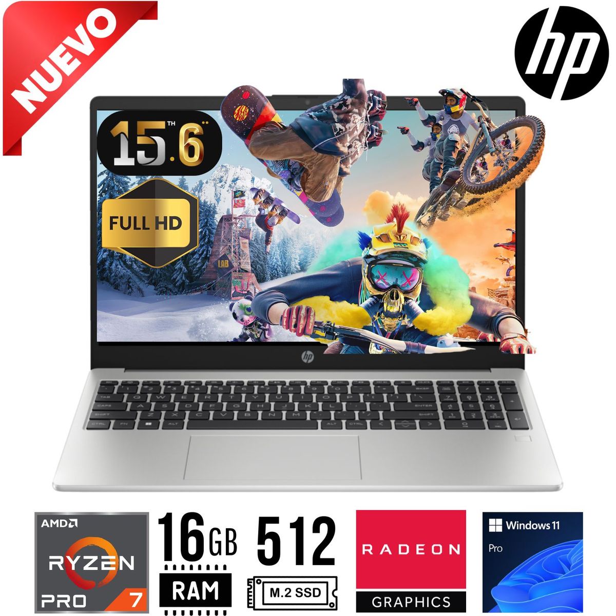 HP - Laptop HP 255 G10. RYZEN 7 7730U. 15.6" FHD. RAM 16GB . SSD 512GB . W11 PRO