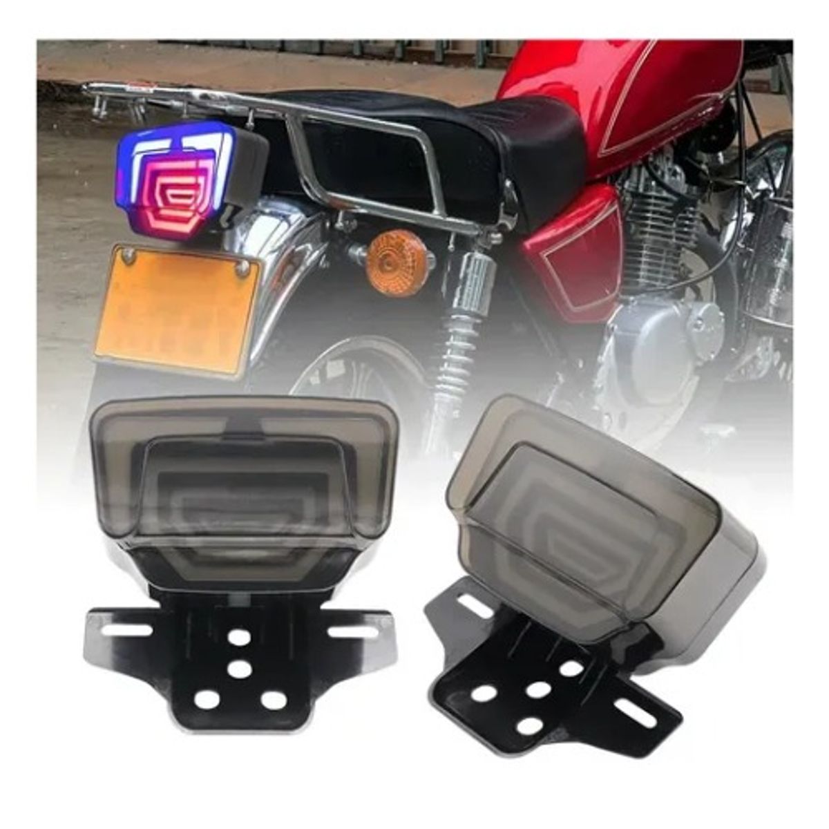 GENERICO - PORTAPLACA RECLINABLE CON LUZ ESPIRAL NEON AZUL-ROJO