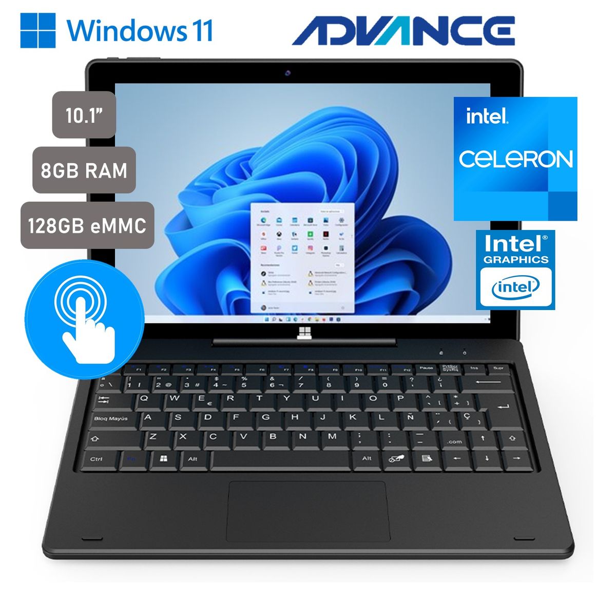 ADVANCE - Laptop Advance Intel Celeron 8GB RAM 128GB eMMC 2 EN 1 10” IPS Windows 11