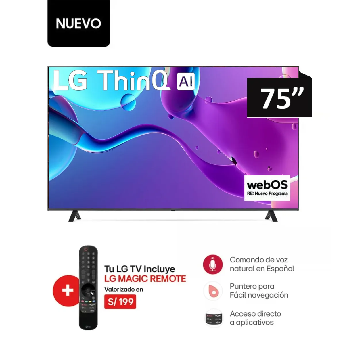 LG - Televisor LG 75 Smart TV UHD 4K 75UT8050PSB + MAGIC